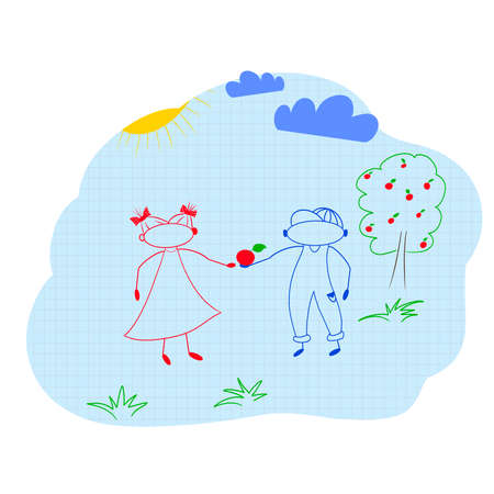 Drawing from children notebook. International childrens dayの写真素材