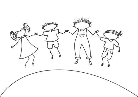 kids holding hands liner drawing for international childrens dayの写真素材