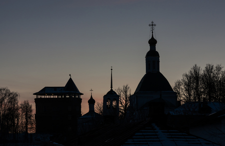 Evening silhouettes of the city. Late autumn eveningの写真素材