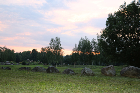 Sunset in the park of stones in the summer, in the spring. Backgroundの写真素材