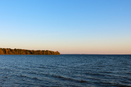 Beautiful view of the blue sky and the lake.の写真素材