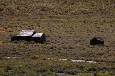 Abandoned houses in the desert after the gold rush, Bodie, Ghost Town, Californiaの写真素材
