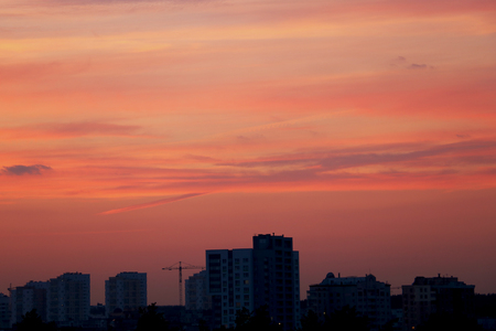 Beautiful sunset in the city with a view of the houseの写真素材
