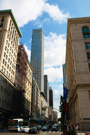NEW YORK - AUGUST 25, 2018: Skyline of New York from street levelのeditorial素材