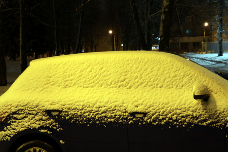 Cars covered with fresh white snow. Backgroundの写真素材