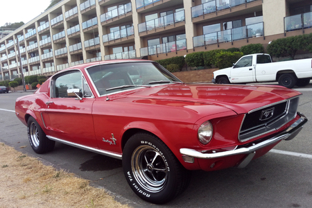 Seattle, USA - September 2 2018 red retro carのeditorial素材