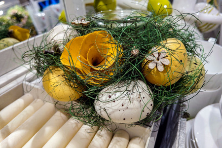 View of the beautiful decorative wreaths with candlesticks