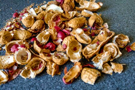 Peanut shell on the table, food background