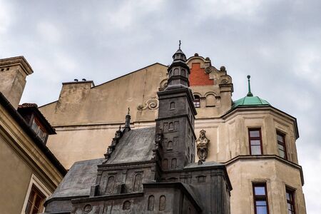 Lublin, Poland - May 14, 2019: In place of the ruins is a model of the church, made of metalのeditorial素材