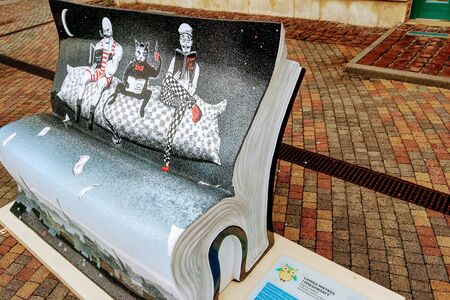 Krakow, Poland, May 23, 2019 beautiful painted benches near Galeria Kazimierzのeditorial素材