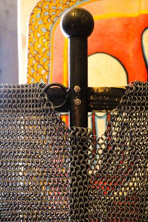 Miskolc, Hungary, May 20, 2019: An old sword with a chainmail for a knightのeditorial素材