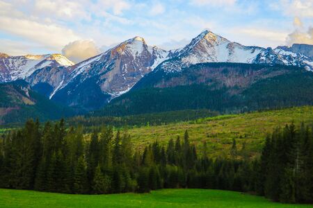 View of Tatra mounains.Tatra mountains in the morningの写真素材