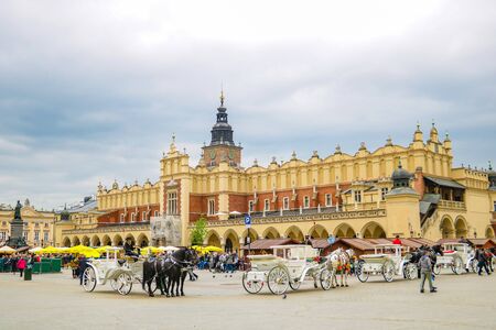 Krakow, Poland - May 21, 2019: Main square in Krakow, Poland. Krakow is a historic old town with many monumentsのeditorial素材