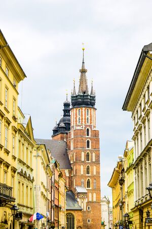 Krakow, Poland - May 21, 2019: Krakow. St Mary's Church and market squareのeditorial素材