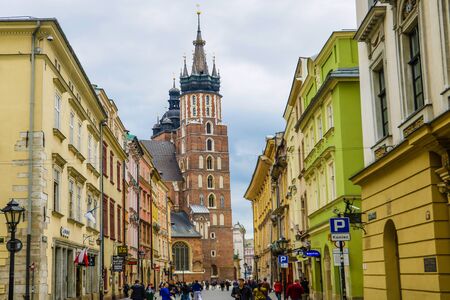 Krakow, Poland - May 21, 2019: Beautiful ensemble of Main Market Square with its medieval landmarksのeditorial素材