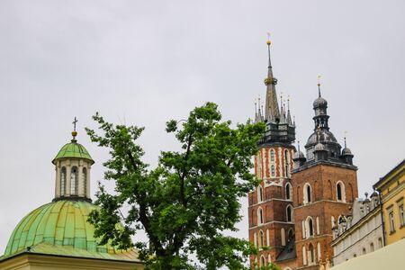 Krakow, Poland - May 21, 2019: Spiers of churches and churches in the old part of Krakowのeditorial素材
