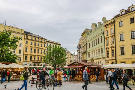 Krakow, Poland - May 21, 2019: Beautiful ensemble of Main Market Square with its medieval landmarksのeditorial素材