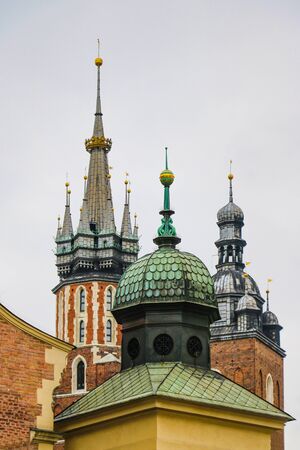 Krakow, Poland - May 21, 2019: Spiers of churches and churches in the old part of Krakowのeditorial素材