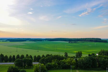 Sunset rural farm meadow horizon viewの写真素材
