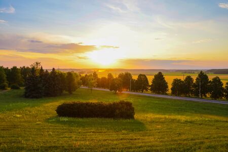 Colorful landscape photo in clear green and blue natureの写真素材