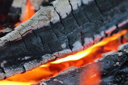 Smoldering coals from the fire. A fading bonfire. Close-up. Textureの写真素材