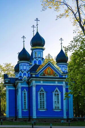 View of the old small church in Druskininkai, Lithuaniaの写真素材