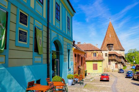 Sighisoara, Romania, May 12, 2019: Old and colorful houses in Sighisoara citadel Medieval architectureのeditorial素材