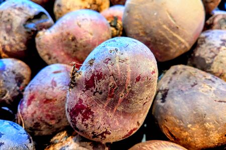 View of red beets on a shelf of a grocery store, vegetables, healthy nutritionの写真素材