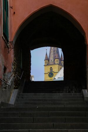 Sibiu, Romania, May 15 2019 Old colorful streets of Sibiuのeditorial素材
