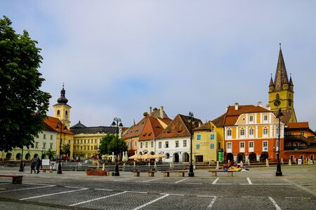 Sibiu, Romania, May 15, 2019 Cityscape with old house of historical centerのeditorial素材