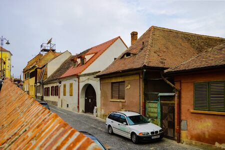 Sibiu, Romania, May 15, 2019 Cityscape with old house of historical centerのeditorial素材