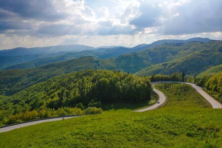 country road at the european alpsの写真素材
