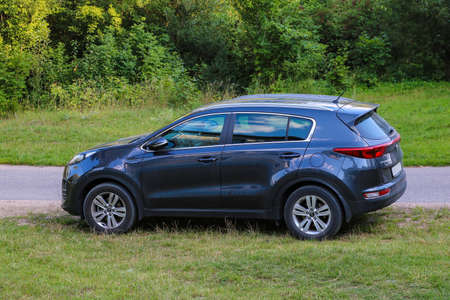 Minsk, Belarus - May 15, 2019: Kia Sportage 4 stands on the side of the road