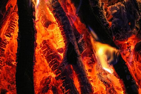 fire on sticks in the fire a cloudy spring day, selective focusの写真素材