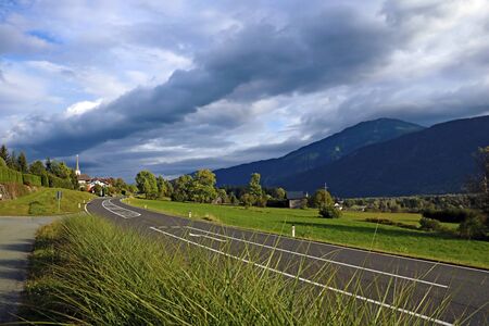Austria. View of alpine road valley in summer timeの写真素材