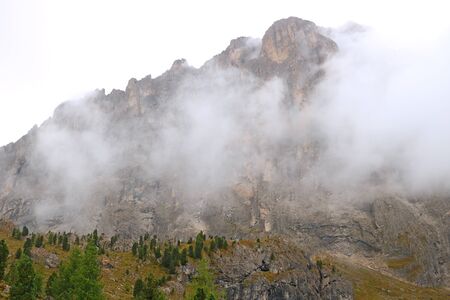 Beautiful View of the Dolomitic massif in the Italian Dolomites with cloudy sky. Italyの写真素材