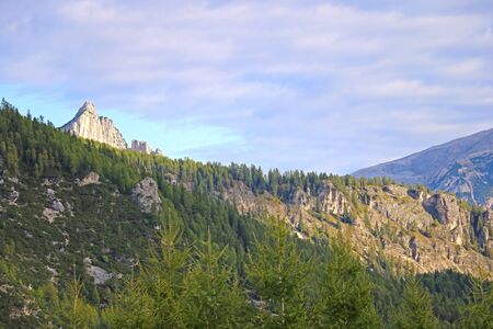 Blue sky in summer, Dolomite Alps, Italyの写真素材