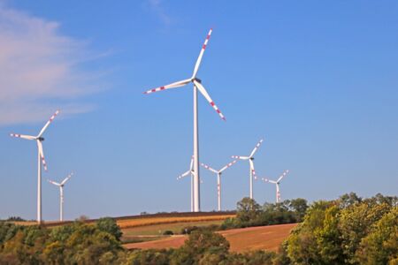 Wind turbines. Green ecological power energy generation. Selective focusの写真素材