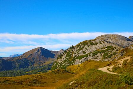Beautiful summer landscape, fantastic alpine pass and high mountains, Dolomites, Italy, Europeの写真素材