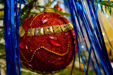 Christmas decoration on a Christmas tree close-upの写真素材