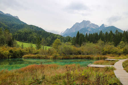 Zelenci nature reserve in autumn in Triglav national park. Kranjska Gora, Sloveniaの写真素材