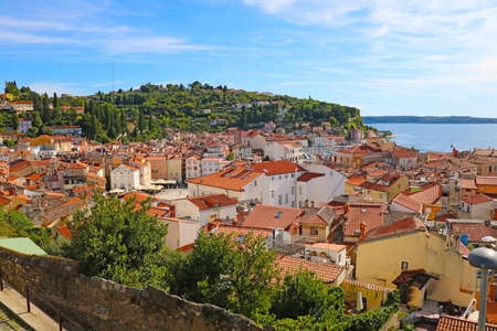 Beautiful view of the town of Piran in Sloveniaの写真素材