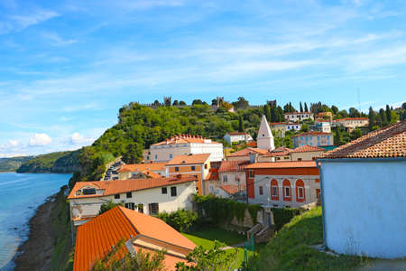 Nice view of the town of Piran on the coast of the Andriatic Seaの写真素材