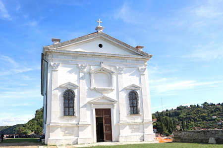 Piran, Slovenia, September 24, 2019: The facade of the church, the cathedral of St. George in the Slovenian Piranのeditorial素材