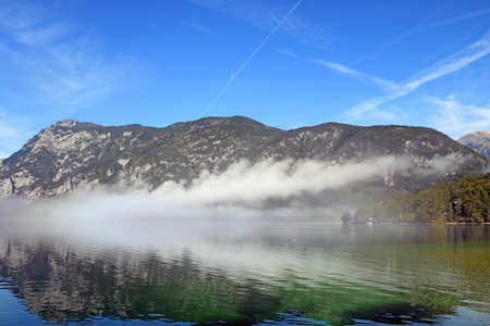 Beautiful crystal clear water on lake Bohinj, Sloveniaの写真素材