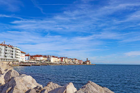 Embankment in the resort town of Piran, Sloveniaのeditorial素材