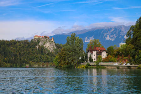 Medieval Bled castle above Lake Bled in Sloveniaのeditorial素材