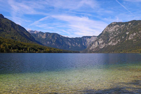 Morning on the Bohinj lake in Triglav national park Slovenia, Alps, Europeの写真素材