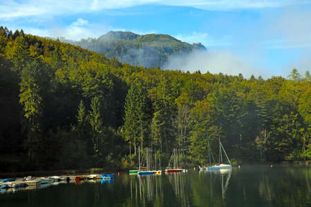 Beautiful autumn at Bohinj Lake in Triglav National Park, Slovenia, Europeのeditorial素材