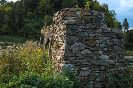 Fragment of an old destroyed stone defensive wallの写真素材